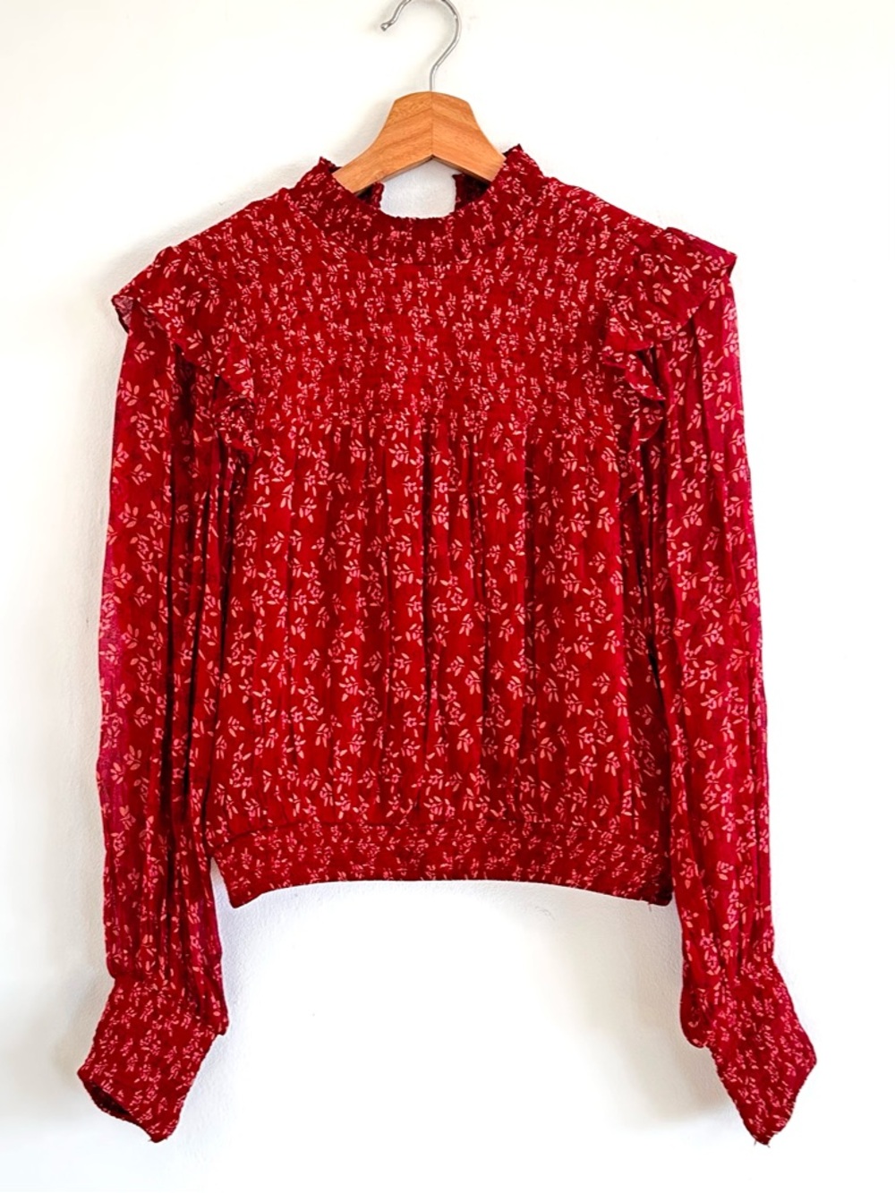 Free People Roma ditsy floral sheer red long sleeve top XS - Picture 3 of 8